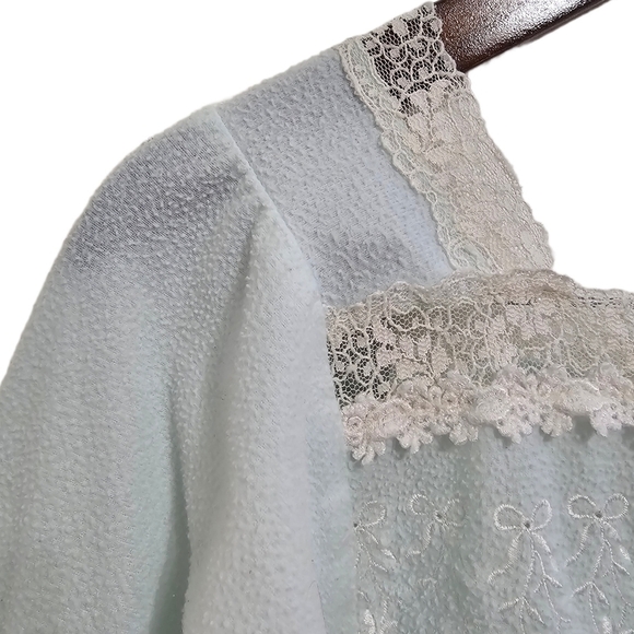 Christian Dior vintage nightgown long 3/4 sleeve lace trim blue size medium - Picture 5 of 14